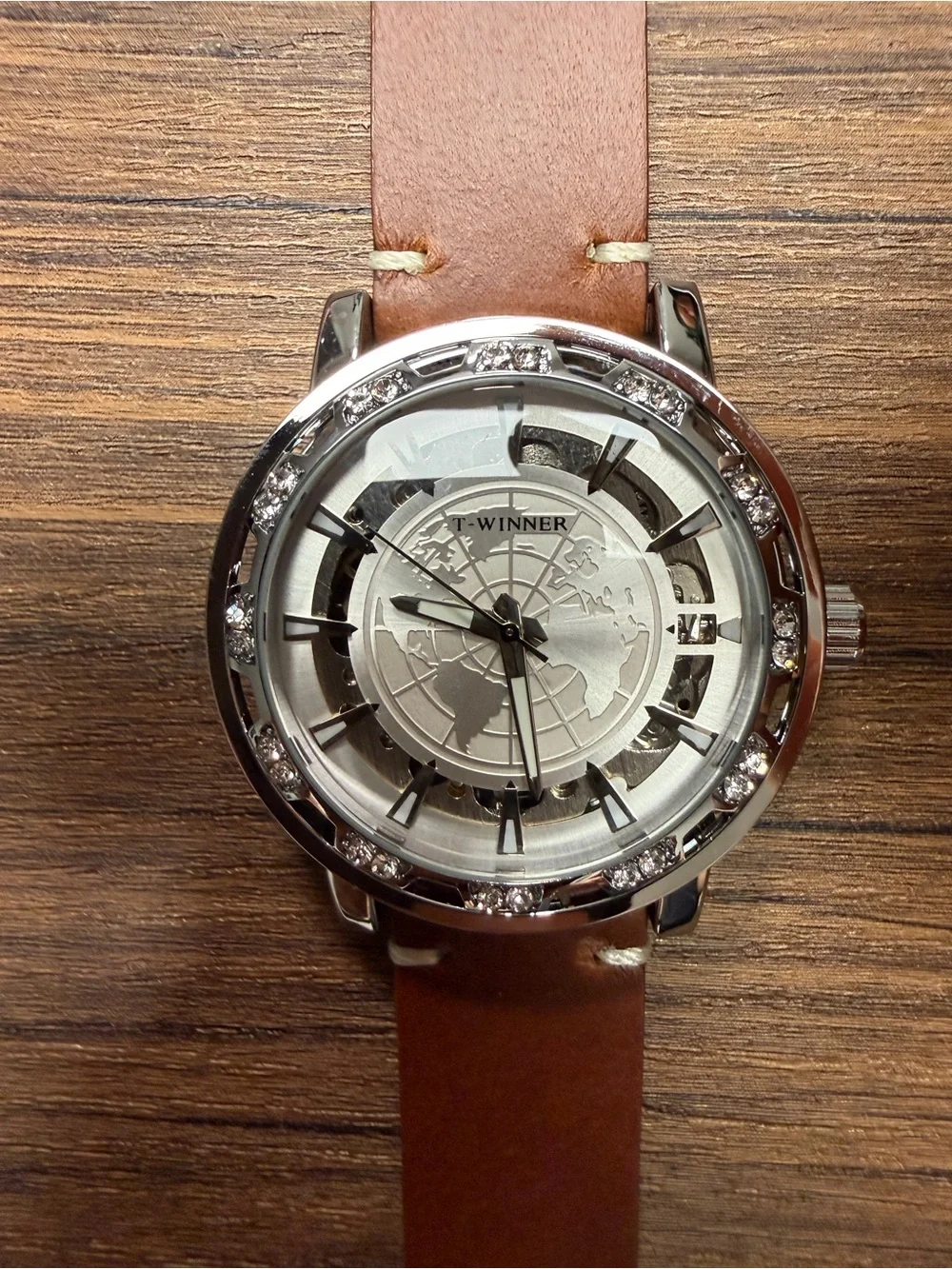 Men's Skeleton Mechanical Watch with Brown Leather Strap